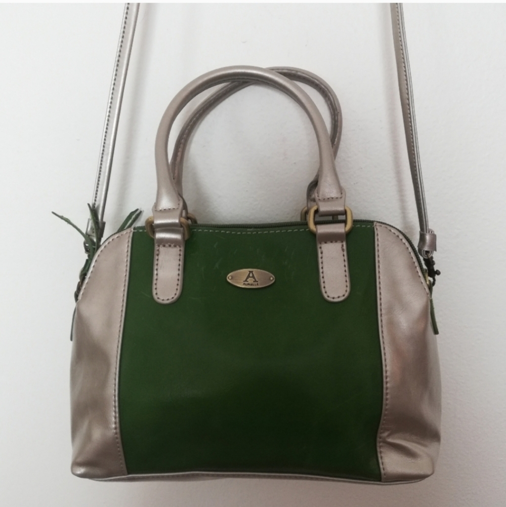 Aurielle Green Silver Gray Genuine Leather Crossbody Bag